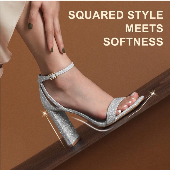 (T5) DREAM PAIRS High Heels, Chunky Block, Square Toe, Elegant Open Toe Heel,12 - Picture 10 of 11